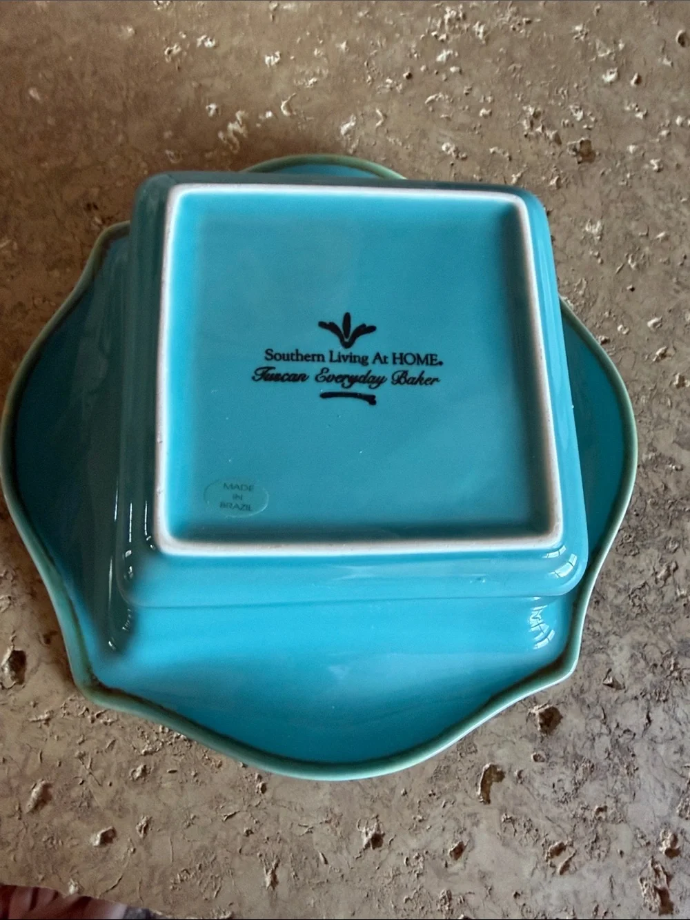 Southern Living At Home Turquoise Stoneware Square Dip Bowl with Flared Rim